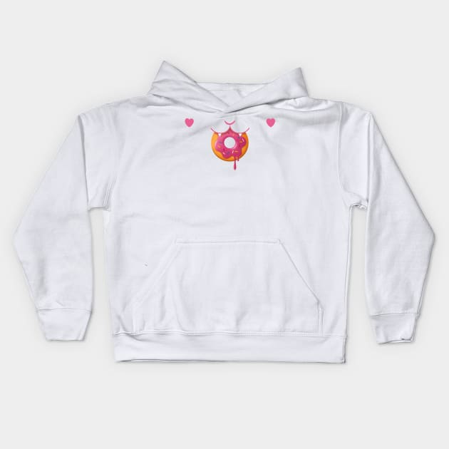 Cat Having Donut - Strawberry Pink Kids Hoodie by Episodic Drawing